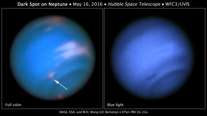 On blue Neptune, Hubble sees a dark vortex